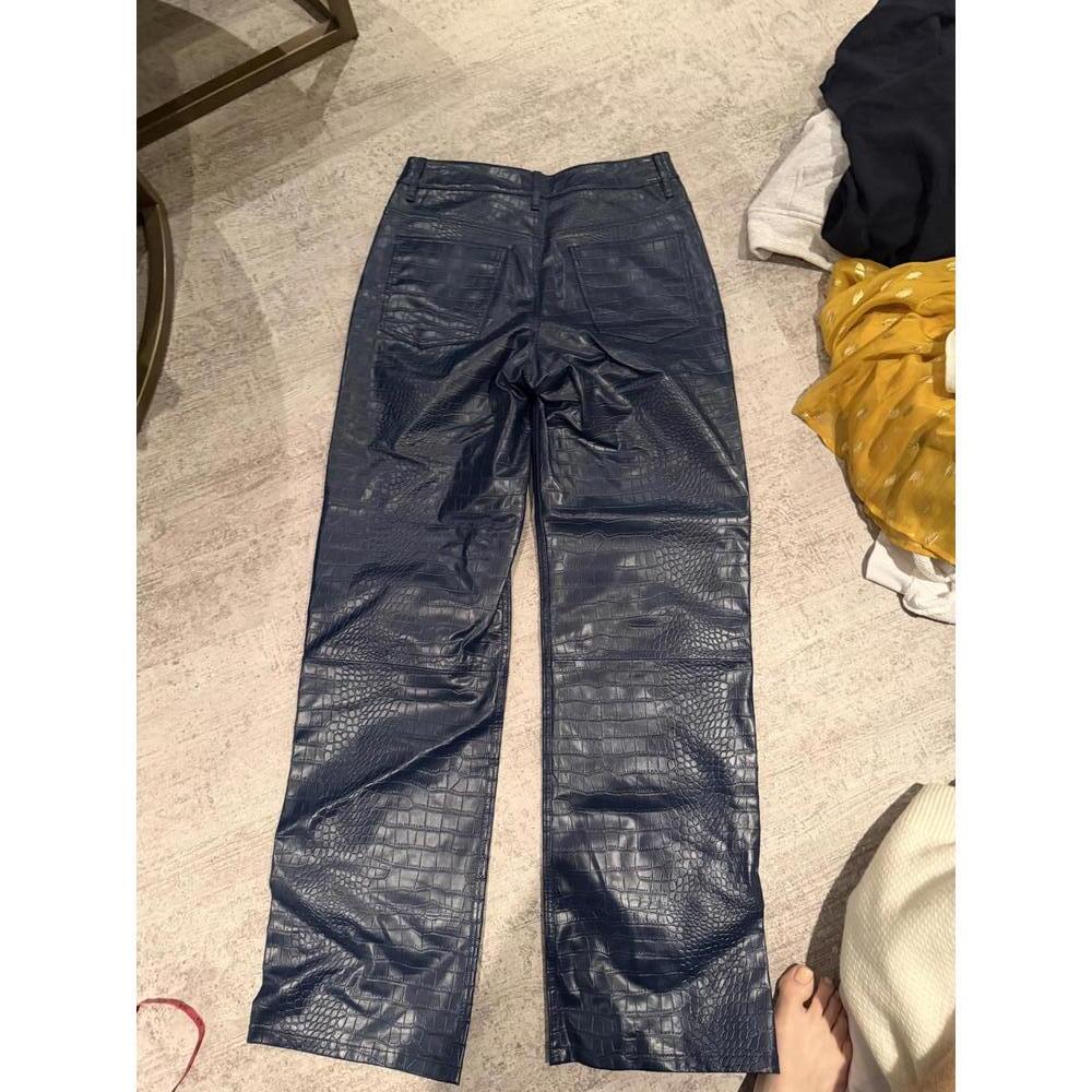 The Frankie Shop Bonnie Navy Croc-Embossed Faux Leather Pants sz M - Picture 4 of 5